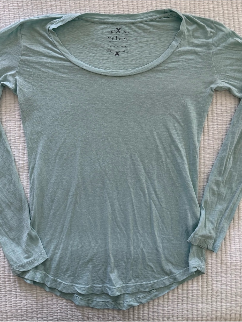 Velvet by Graham & Spencer Light Blue Scoop Neck Long Sleeve Top